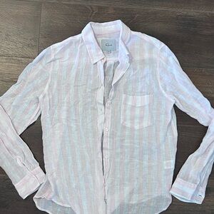 Linen Pink and White Striped Shirt